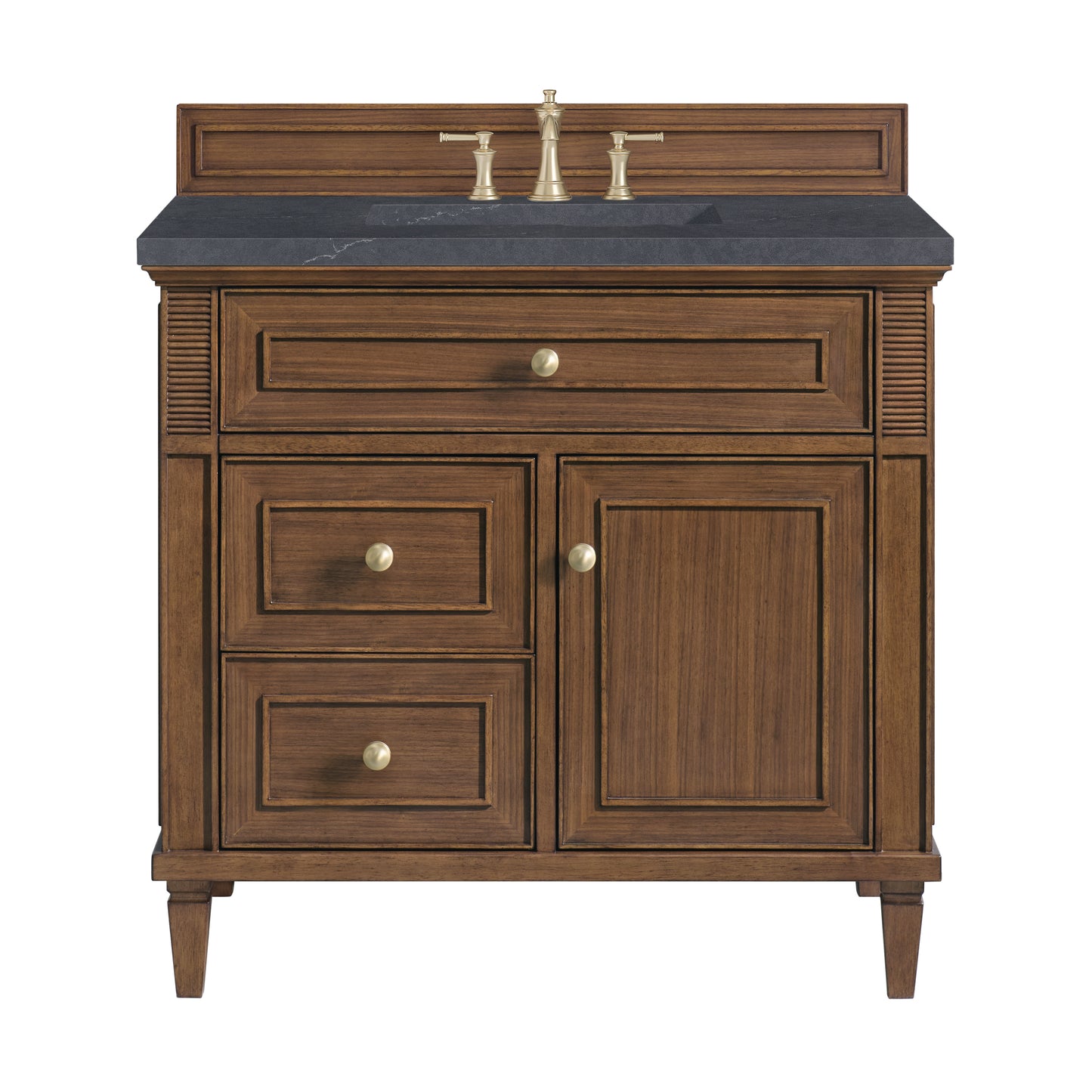 Renovate for Less Atlanta Lorelai 36" Single Vanity, Mid-Century Walnut w/ 3 CM Charcoal Soapstone Silestone Top