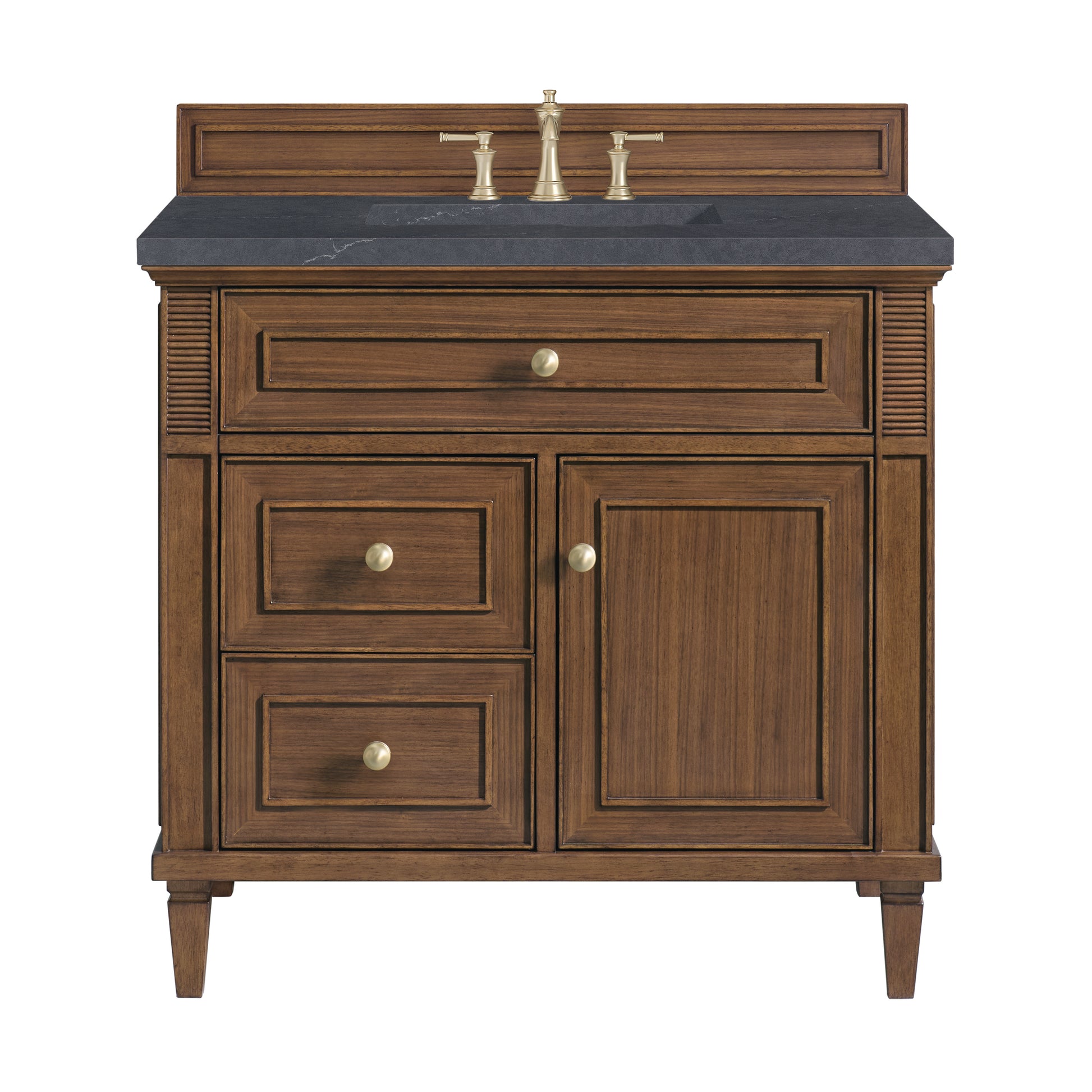 Renovate for Less Atlanta Lorelai 36" Single Vanity, Mid-Century Walnut w/ 3 CM Charcoal Soapstone Silestone Top