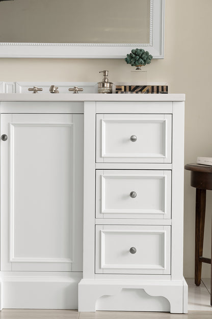 Renovate for Less Atlanta De Soto 48" Single Vanity, Bright White w/ 3 CM Carrara Marble Top