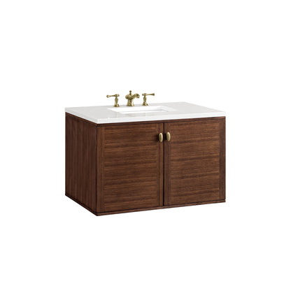 Renovate for Less Atlanta Amberly 36" Single Vanity, Mid-Century Walnut w/ 3 CM White Zeus Top