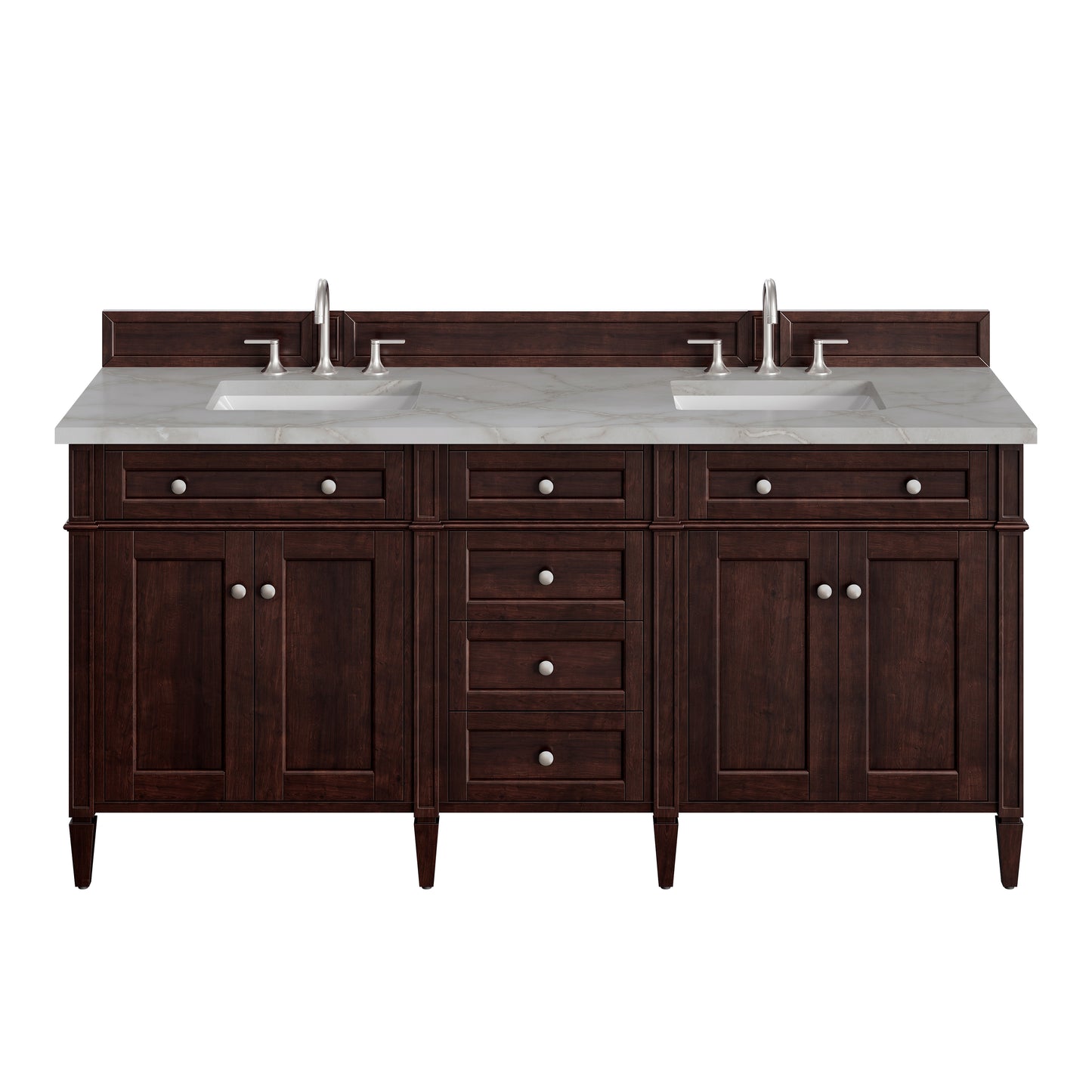 Renovate for Less Atlanta Brittany 72" Double Vanity, Burnished Mahogany w/ 3 CM Victorian Silver Silestone Top