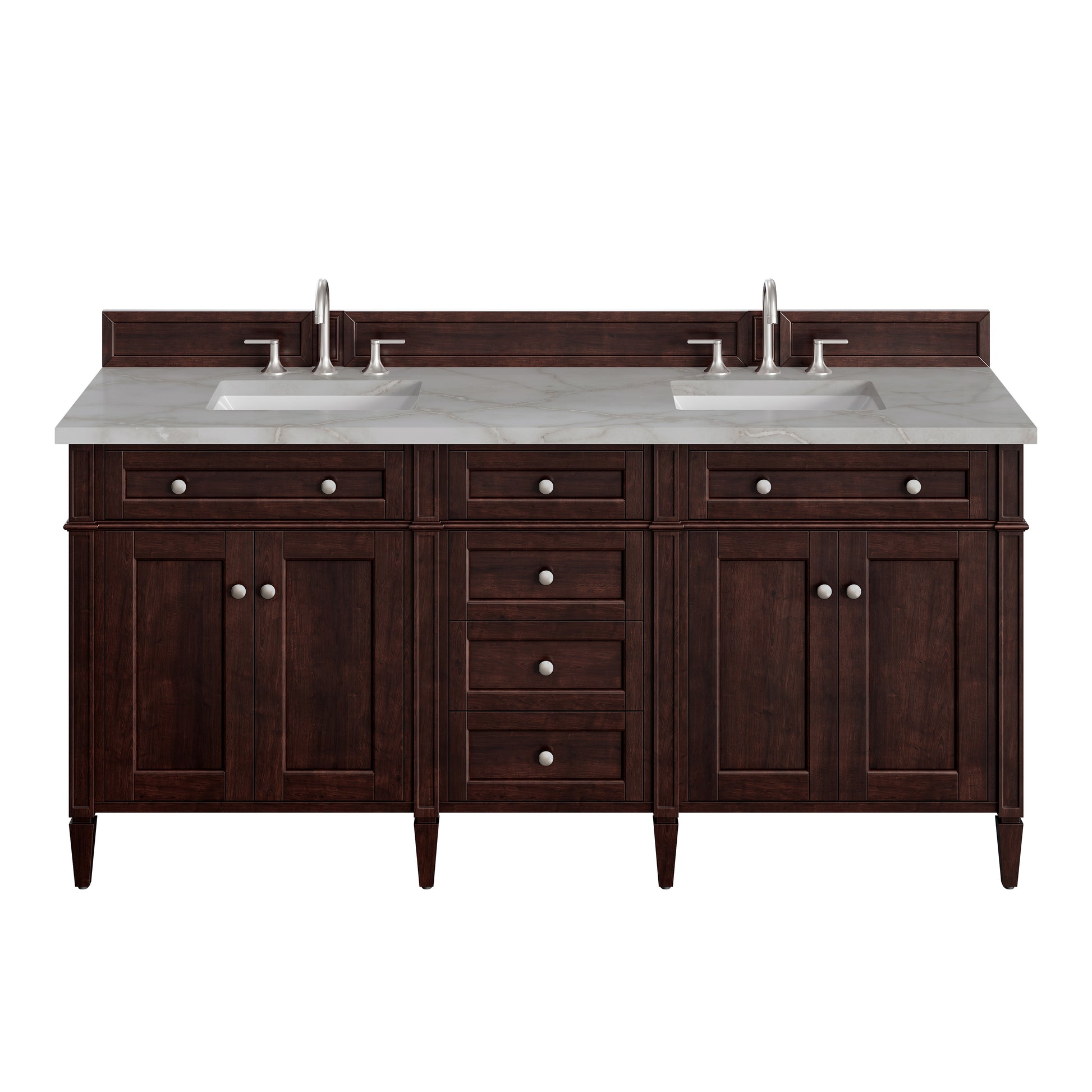 Renovate for Less Atlanta Brittany 72" Double Vanity, Burnished Mahogany w/ 3 CM Victorian Silver Silestone Top