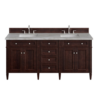 Renovate for Less Atlanta Brittany 72" Double Vanity, Burnished Mahogany w/ 3 CM Victorian Silver Silestone Top