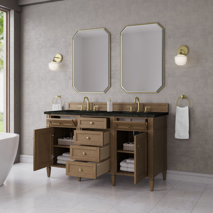 Renovate for Less Atlanta Brittany 60" Double Vanity, Pecan w/ 3 CM Phantome Eclos Top