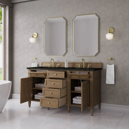 Brittany 60" Double Vanity, Pecan w/ 3 CM Phantome Eclos Top