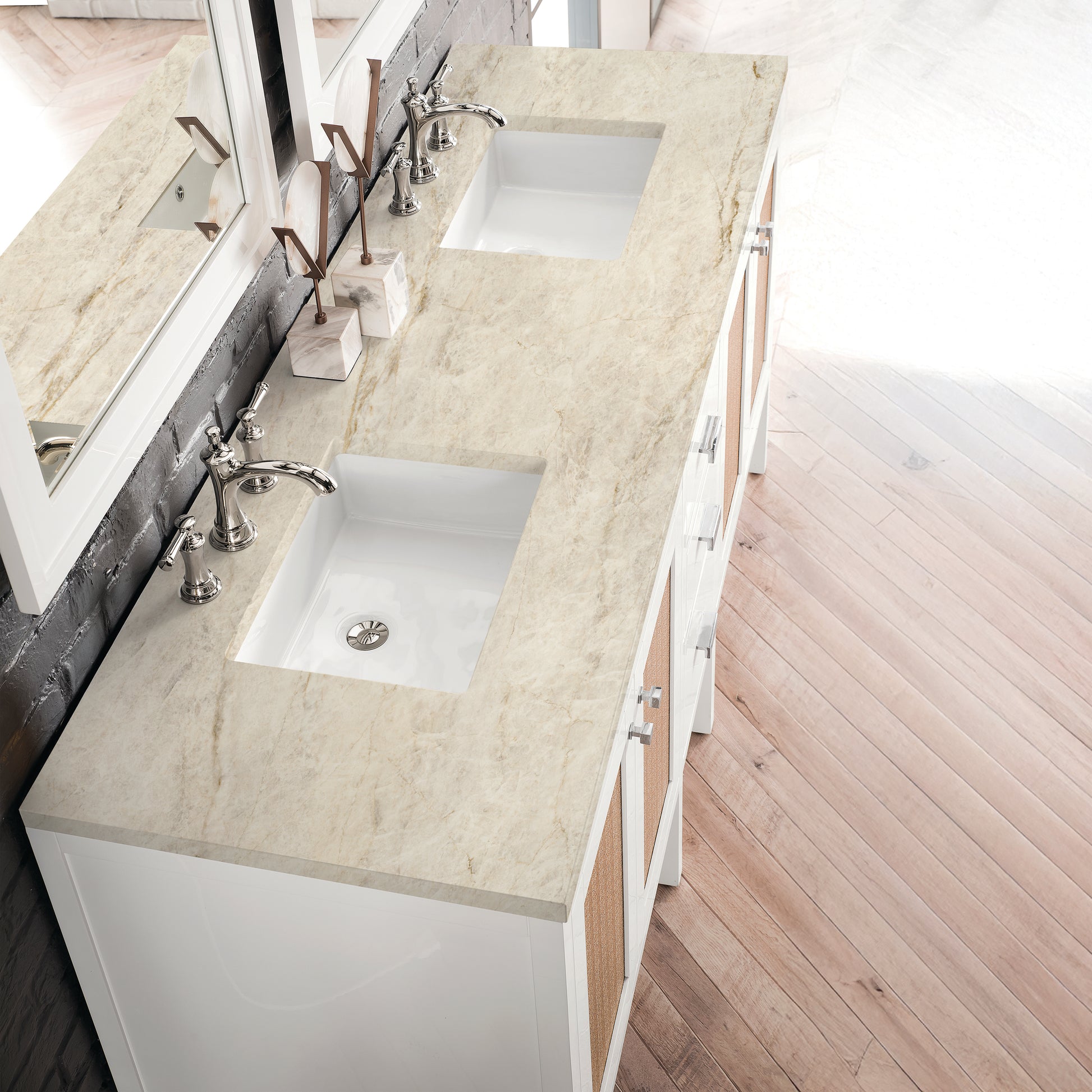 Renovate for Less Atlanta Addison 72" Double Vanity, Glossy White, w/ 3 CM Tajnar Eclos Top