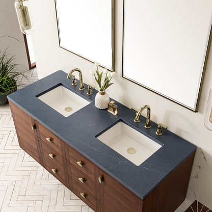 Renovate for Less Atlanta Amberly 60" Double Vanity, Mid-Century Walnut w/ 3 CM Charcoal Soapstone Top