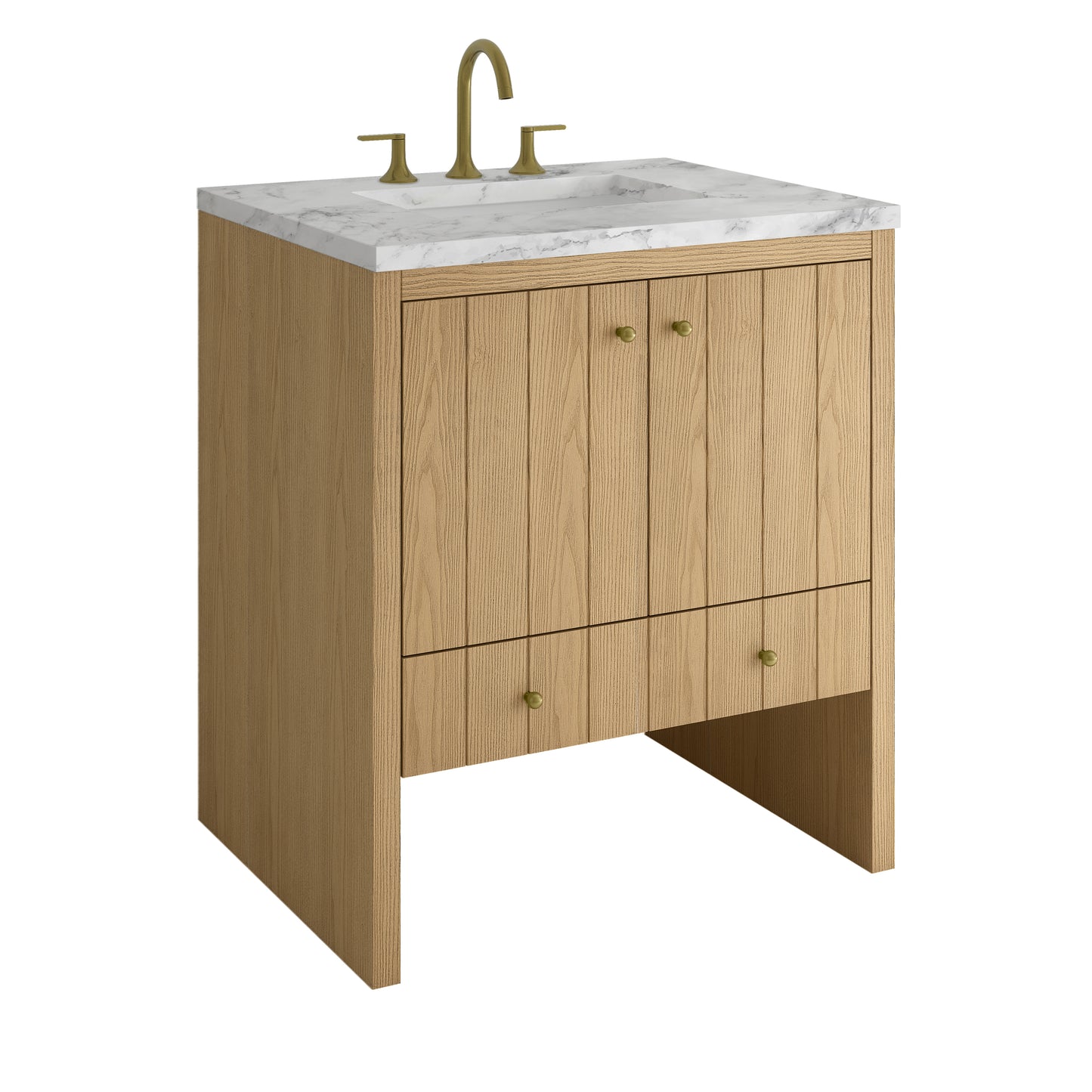 Renovate for Less Atlanta Hudson 30" Single Vanity, Light Natural Oak w/ 3 CM Carrara Marble Top