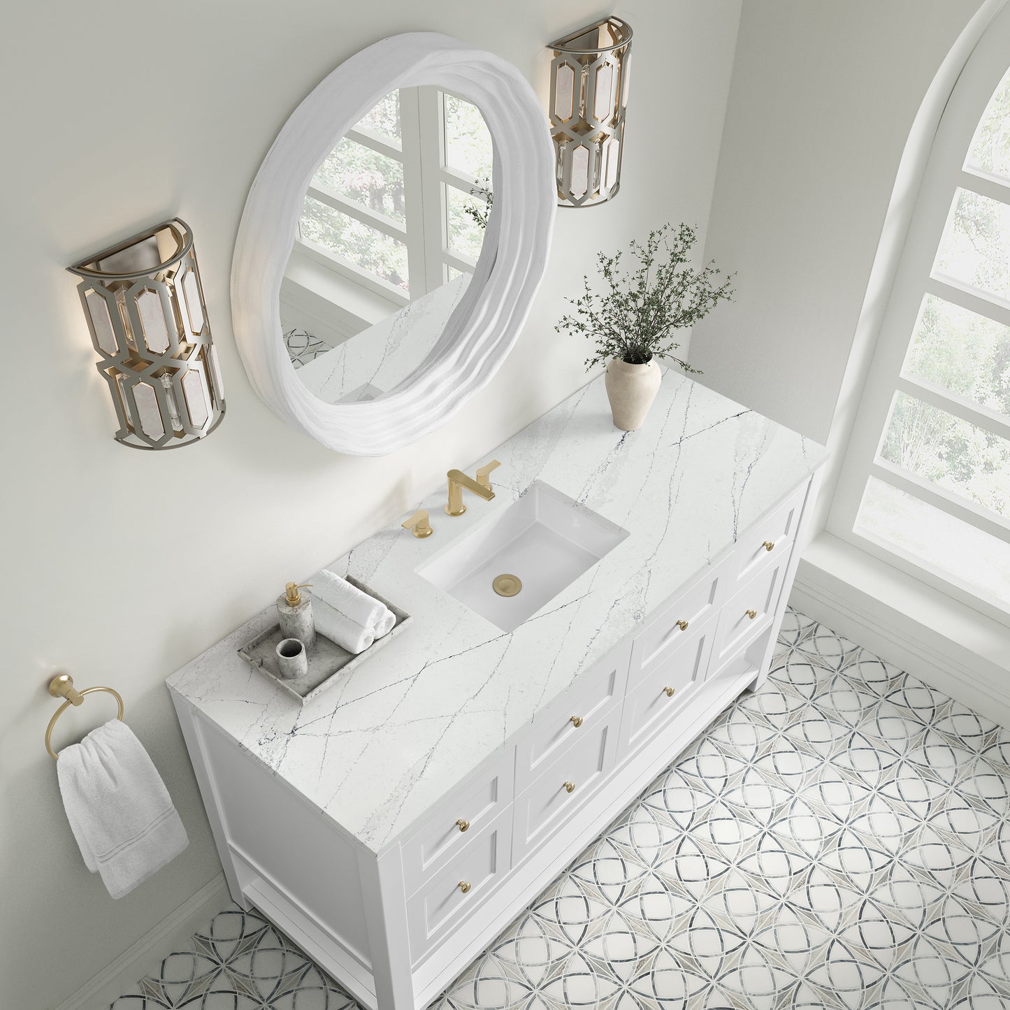 Renovate for Less Atlanta Breckenridge 60" Single Vanity, Bright White, w/ 3 CM Ethereal Noctis Quartz Top
