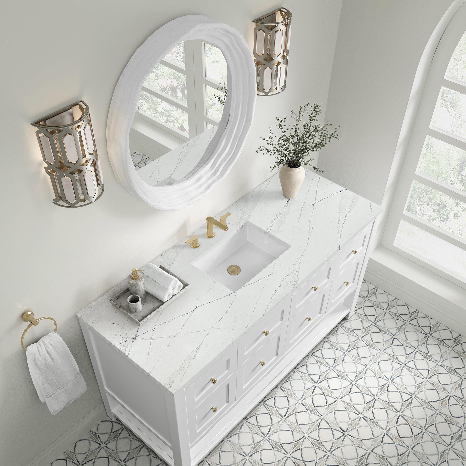Renovate for Less Atlanta Breckenridge 60" Single Vanity, Bright White, w/ 3 CM Ethereal Noctis Quartz Top