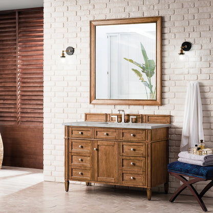 Brittany 48" Single Vanity, Saddle Brown w/ 3 CM Victorian Silver Silestone Top w/FreePower Wireless Charger