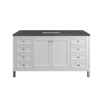 Renovate for Less Atlanta Chicago 60" Single Vanity, Glossy White, w/ 3 CM Charcoal Soapstone Silestone® Top