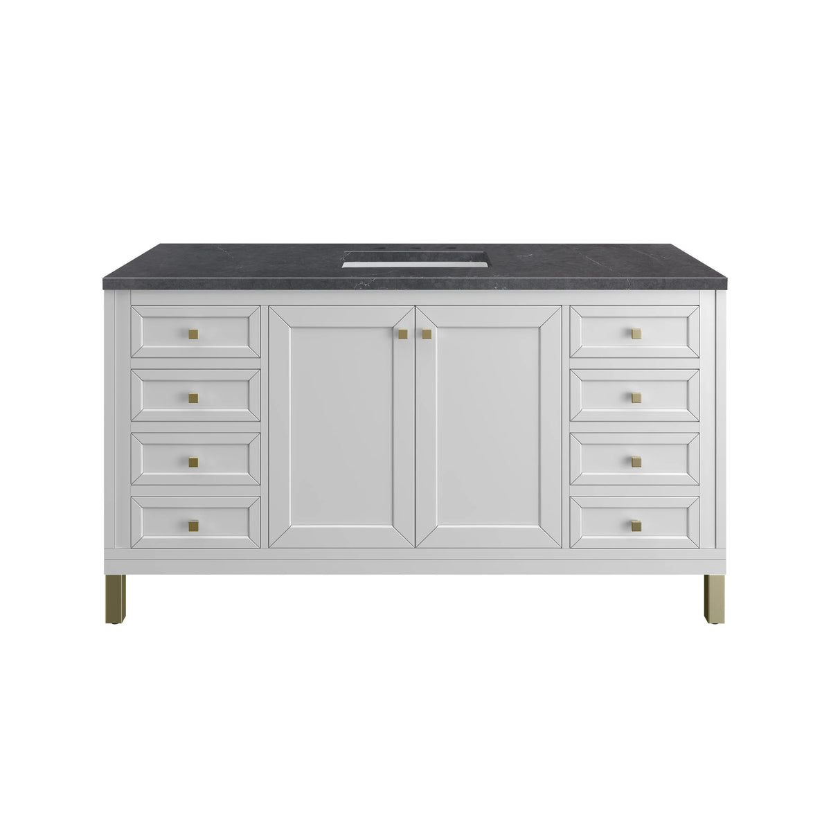 Chicago 60" Single Vanity, Glossy White, w/ 3 CM Charcoal Soapstone Silestone® Top