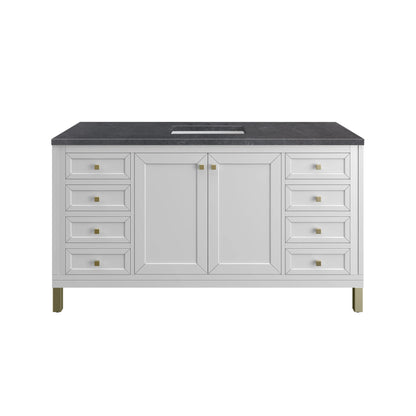 Chicago 60" Single Vanity, Glossy White, w/ 3 CM Charcoal Soapstone Silestone® Top