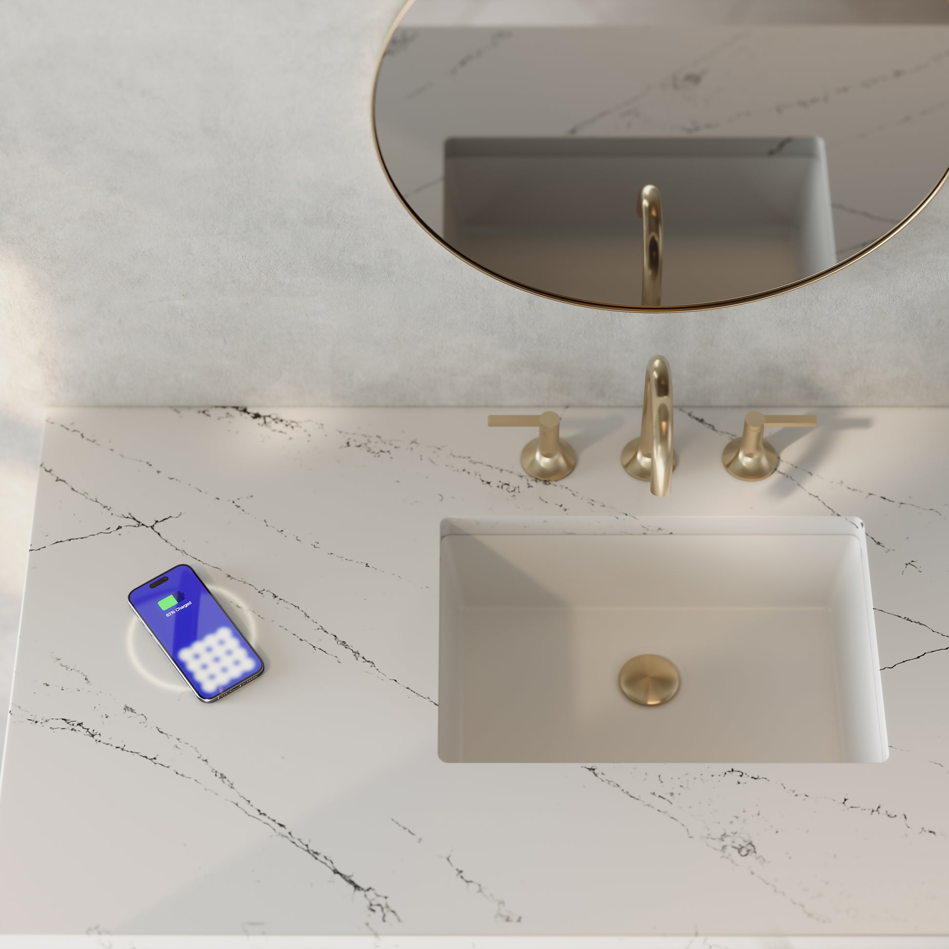 Renovate for Less Atlanta Breckenridge 48" Single Vanity, Smokey Celadon w/ 3 CM Ethereal Noctis Top w/FreePower Wireless Charger