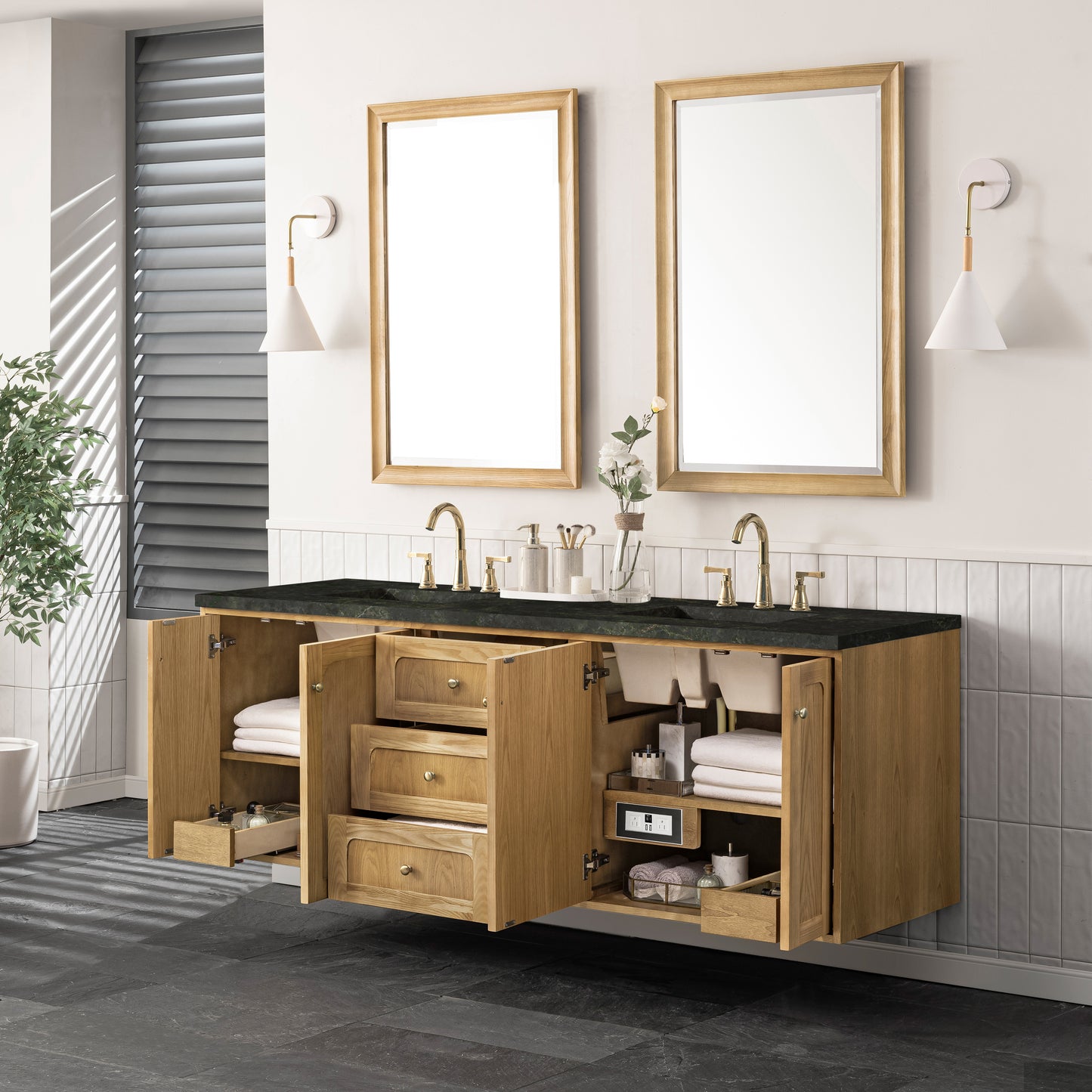 Renovate for Less Atlanta Laurent 72" Double Vanity, Light Natural Oak, w/ 3 CM Phantome Eclos Top