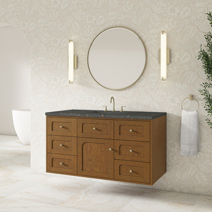 Renovate for Less Atlanta Laurent 48" Single Vanity, Honey Oak w/ 3 CM Parisien Bleu Silestone Top
