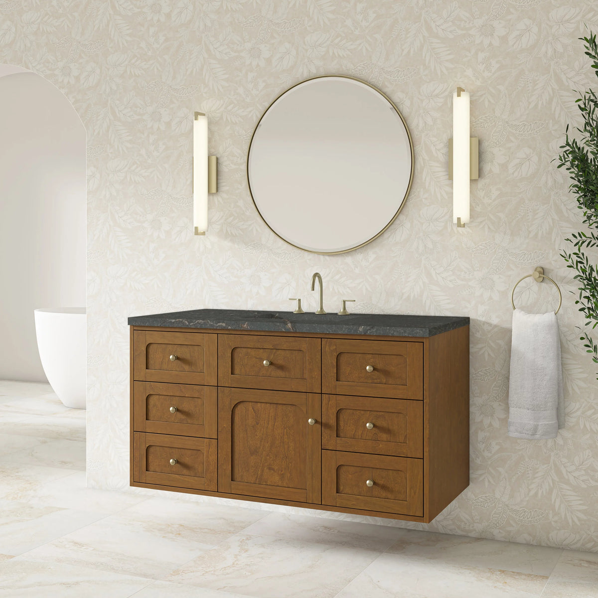 Laurent 48" Single Vanity, Honey Oak w/ 3 CM Parisien Bleu Silestone Top
