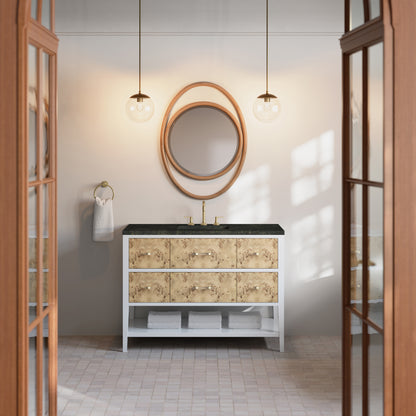 Renovate for Less Atlanta Olena 48" Single Vanity, Light Mappa Burl and Polished White, w/ 3 CM Phantome Eclos Top