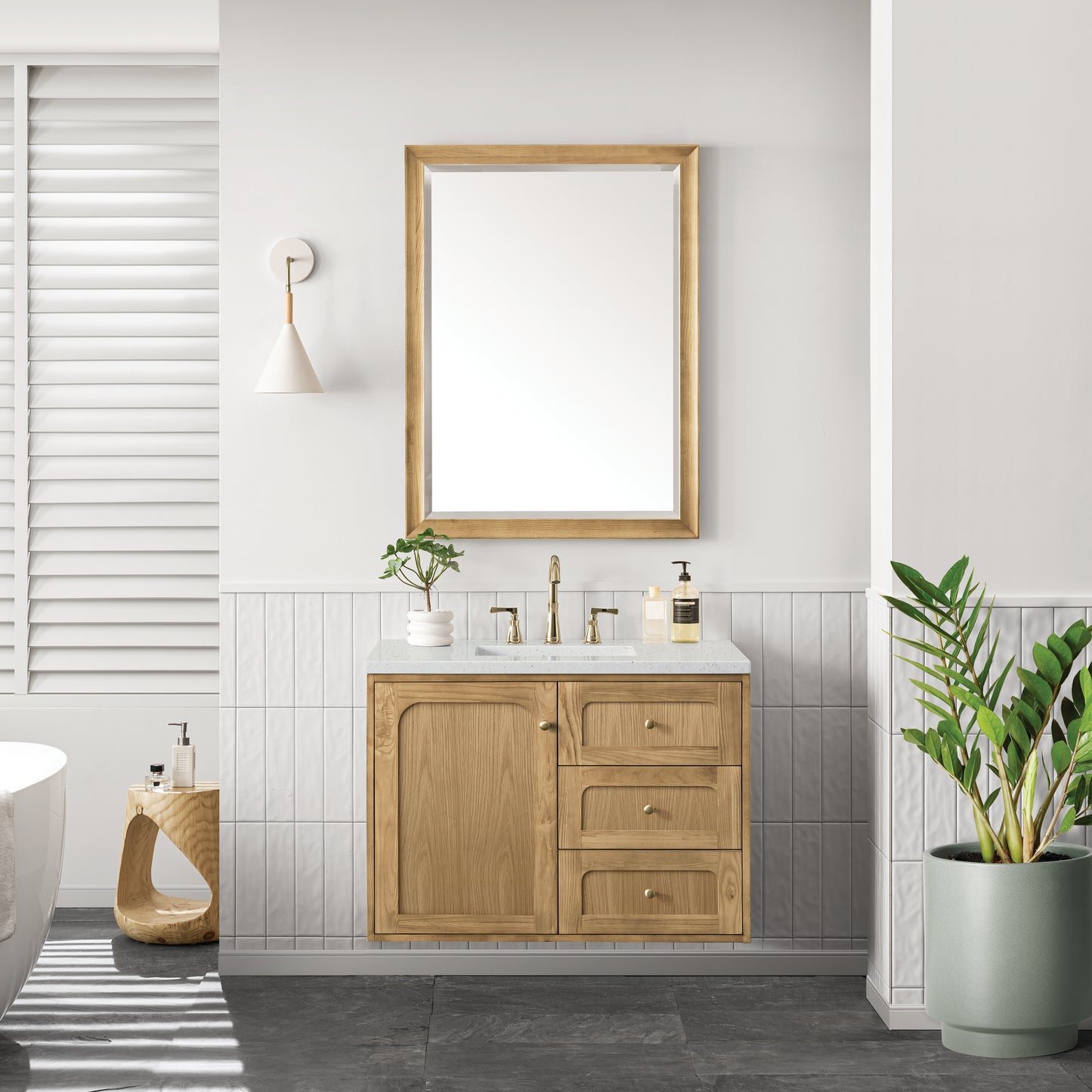 Renovate for Less Atlanta Laurent 36" Single Vanity, Light Natural Oak w/ 3 CM Lime Delight Top