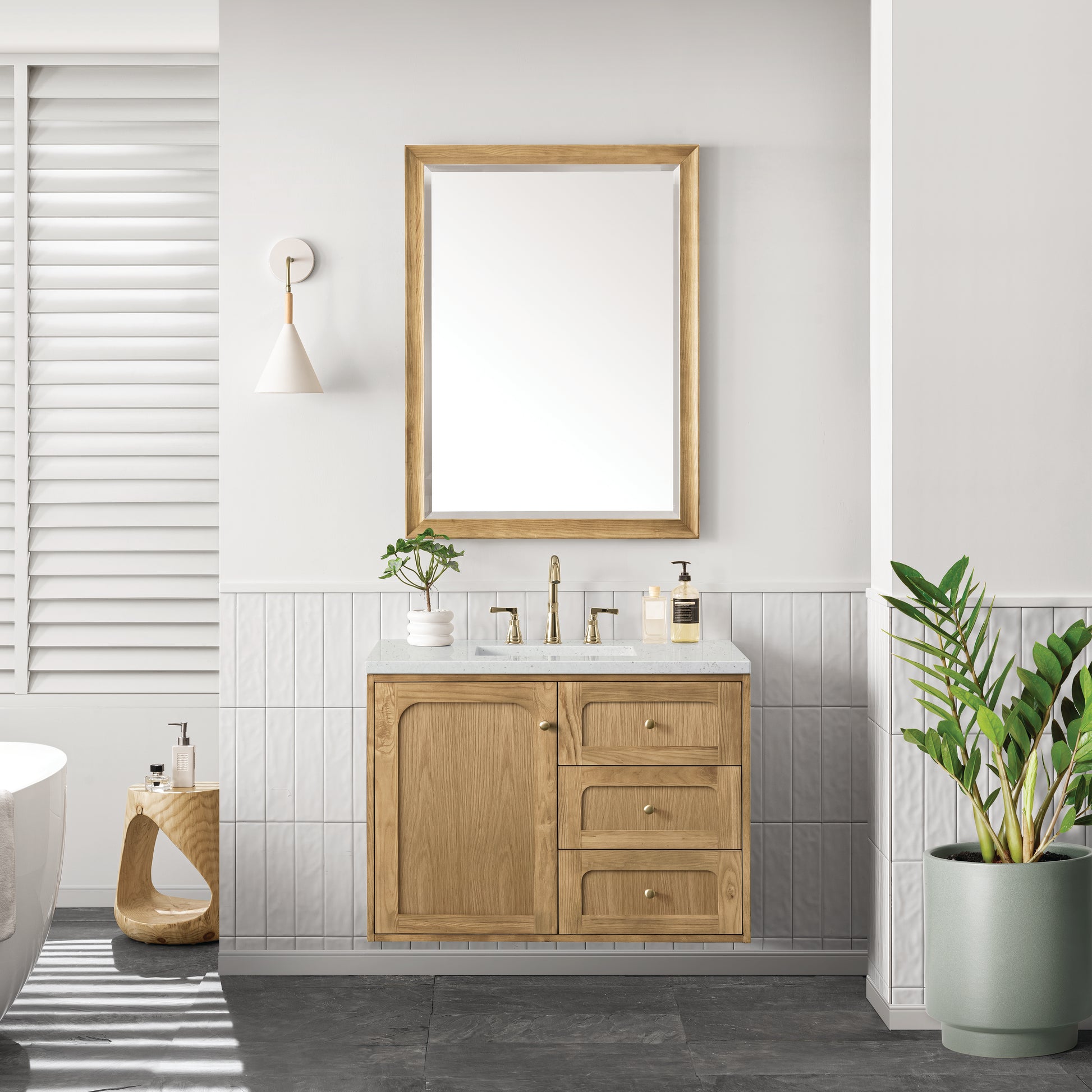 Renovate for Less Atlanta Laurent 36" Single Vanity, Light Natural Oak w/ 3 CM Lime Delight Top