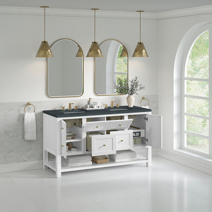 Renovate for Less Atlanta Breckenridge 60" Double Vanity, Bright White, w/ 3 CM Charcoal Soapstone Quartz Top