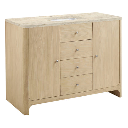 Renovate for Less Atlanta Gracyn 48" Single Vanity, Coastal Driftwood, w/ 3 CM Tajnar Eclos Widespread Top