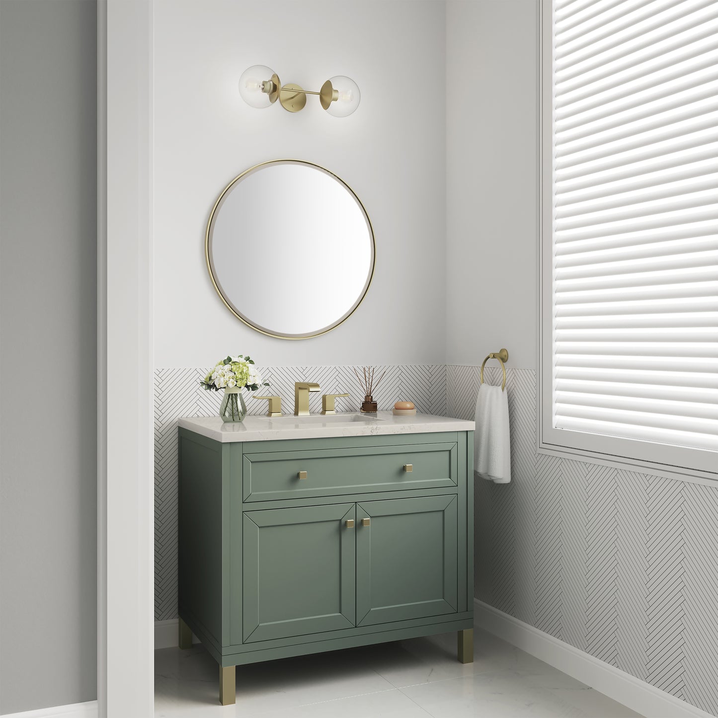 Renovate for Less Atlanta Chicago 36" Single Vanity, Smokey Celadon, w/ 3 CM Siberian Silestone Top