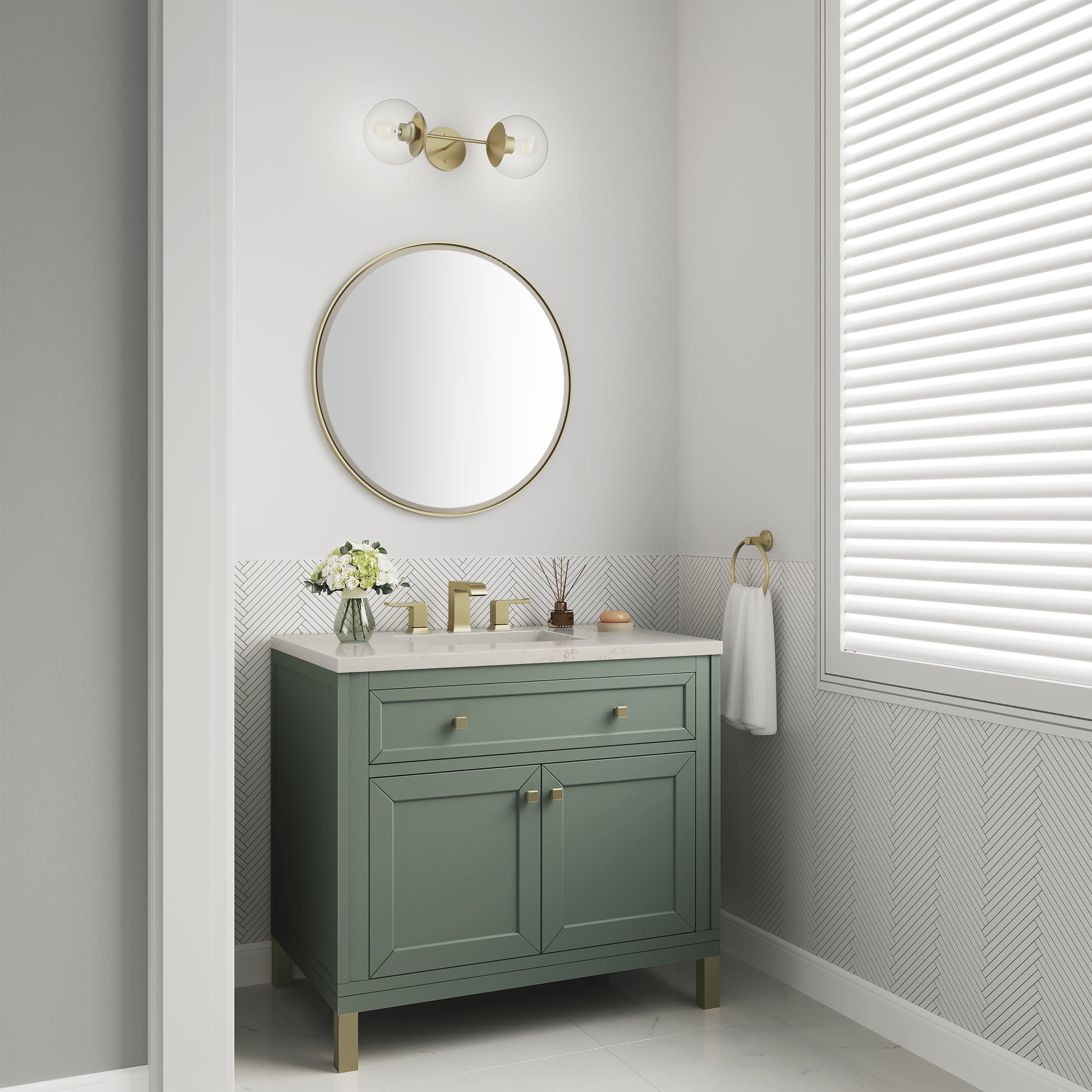 Renovate for Less Atlanta Chicago 36" Single Vanity, Smokey Celadon, w/ 3 CM Siberian Silestone Top