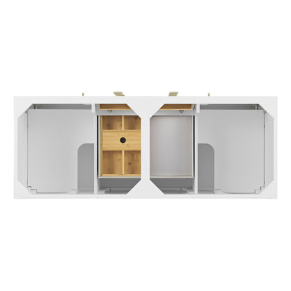 Renovate for Less Atlanta Myrrin 60" Double Vanity, Bright White w/ 3 CM Carrara White Marble Top