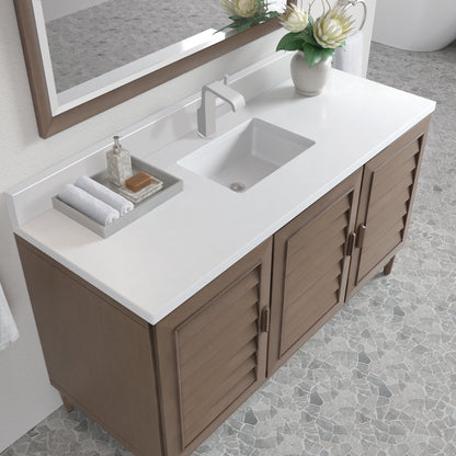 Renovate for Less Atlanta Portland 60" Single Vanity Whitewashed Walnut w/ Single Hole 3 CM White Zeus Silestone Top & Backsplash