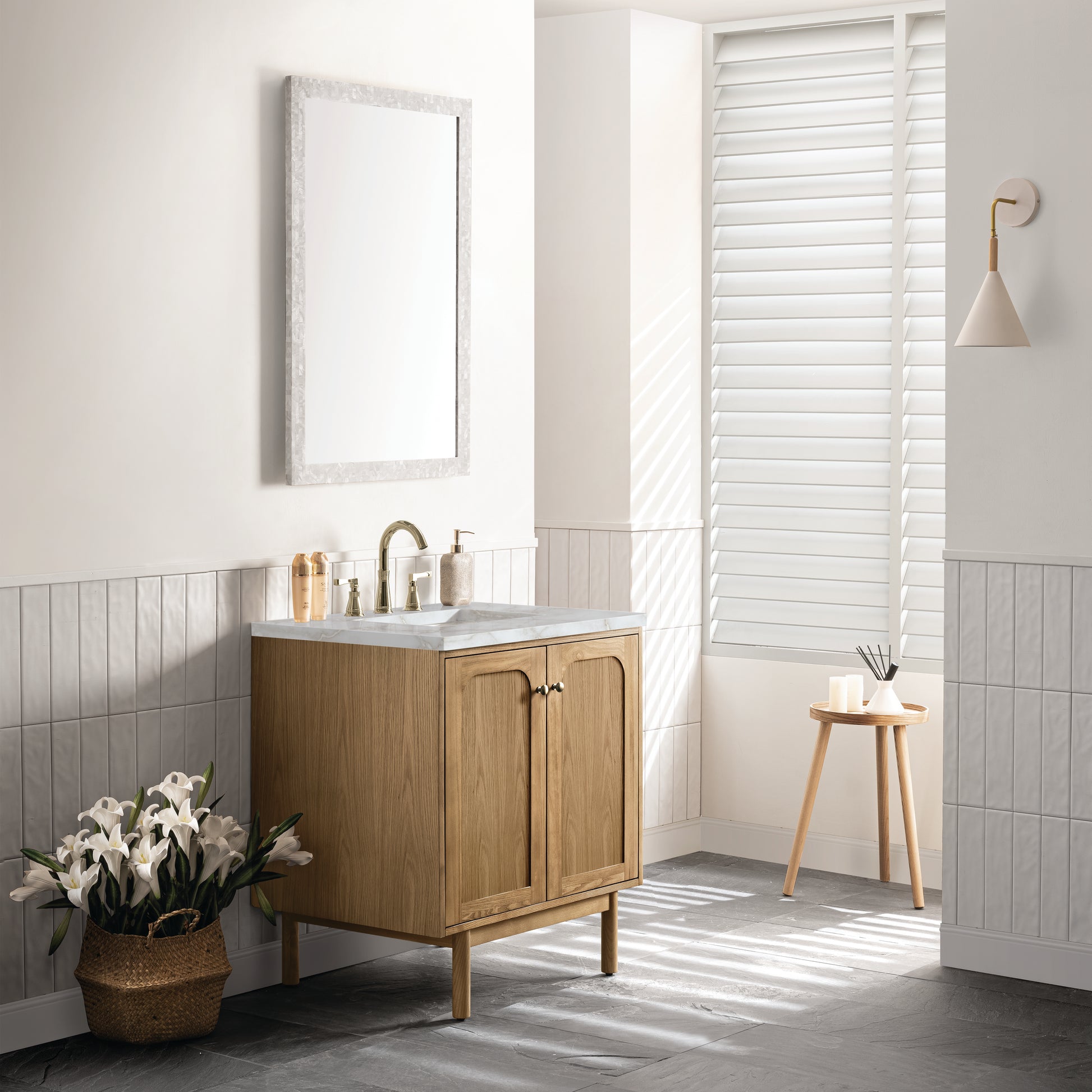 Renovate for Less Atlanta Laurent 30" Single Vanity, Light Natural Oak w/ 3 CM Victorian Silver Top