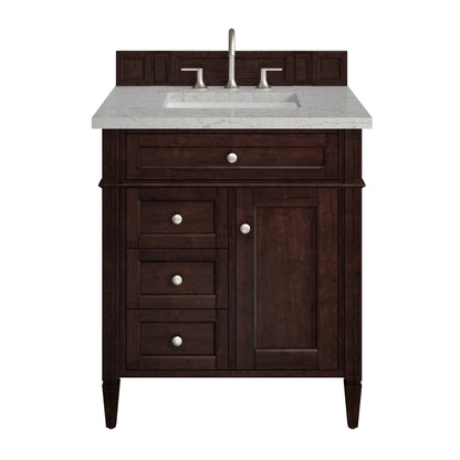Brittany 30" Single Vanity, Burnished Mahogany, w/ 3 CM Eternal Jasmine Pearl Silestone Top