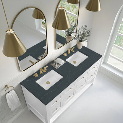 Breckenridge 60" Double Vanity, Bright White, w/ 3 CM Charcoal Soapstone Quartz Top