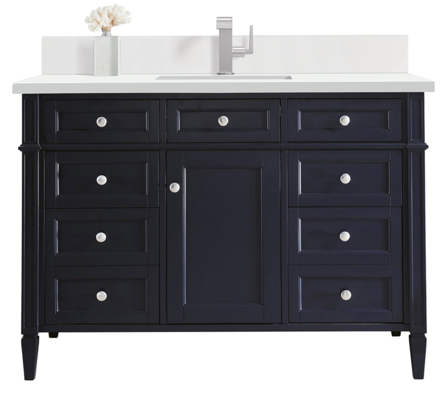Renovate for Less Atlanta Brittany 48" Single Vanity, Victory Bleu w/ Single Hole 3 CM White Zeus Silestone Top & Backsplash