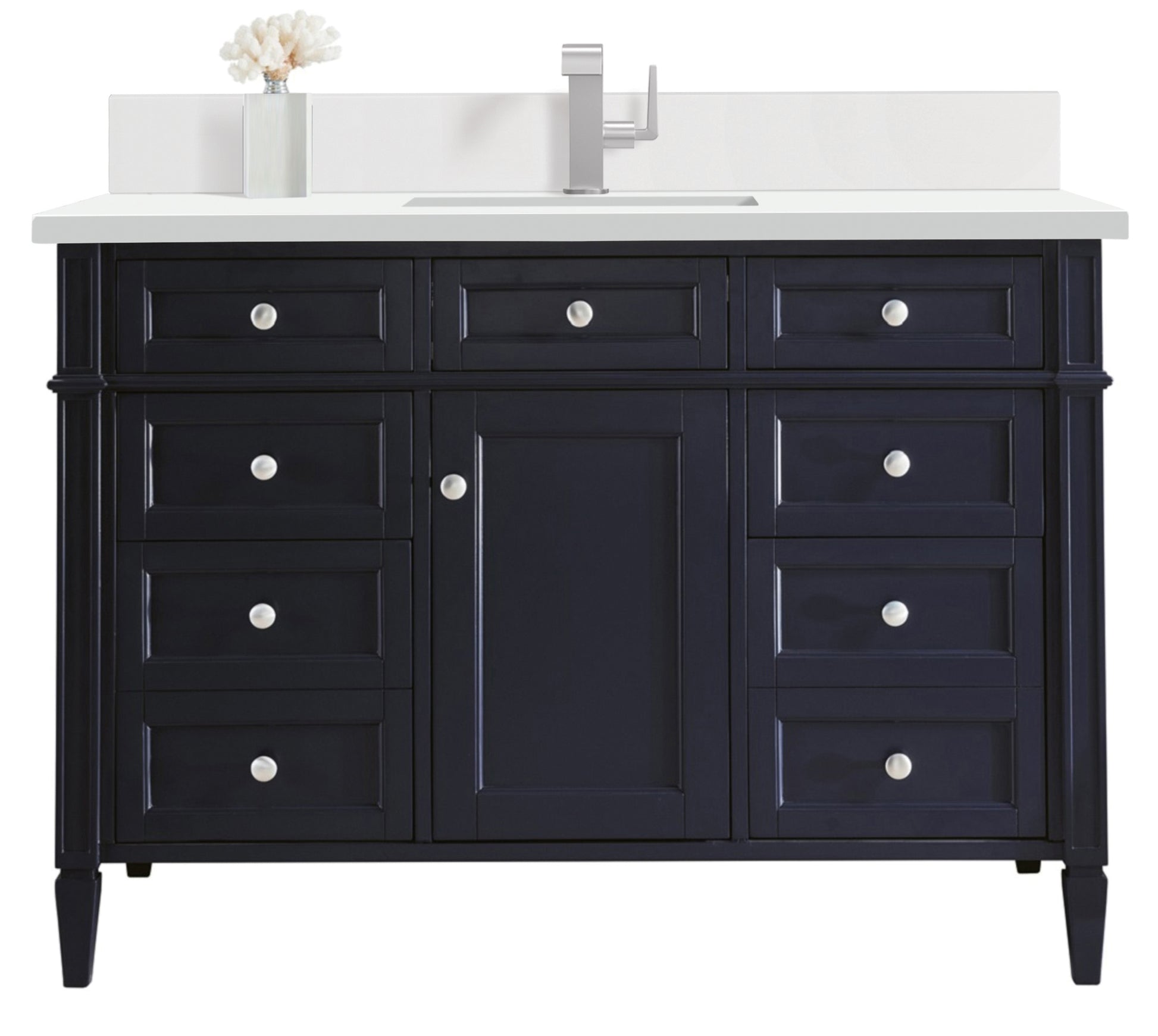 Renovate for Less Atlanta Brittany 48" Single Vanity, Victory Bleu w/ Single Hole 3 CM White Zeus Silestone Top & Backsplash