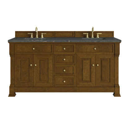 Renovate for Less Atlanta Brookfield 72" Double Vanity, Honey Oak w/ 3 CM Parisien Bleu Silestone Top w/ FreePower Wireless Charger