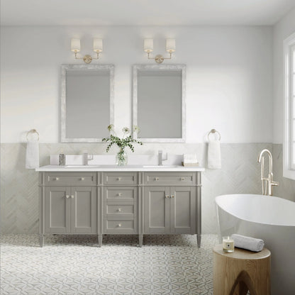 Brittany 72" Double Vanity, Urban Gray w/ Single Hole 3 CM White Zeus Silestone Top & Backsplash