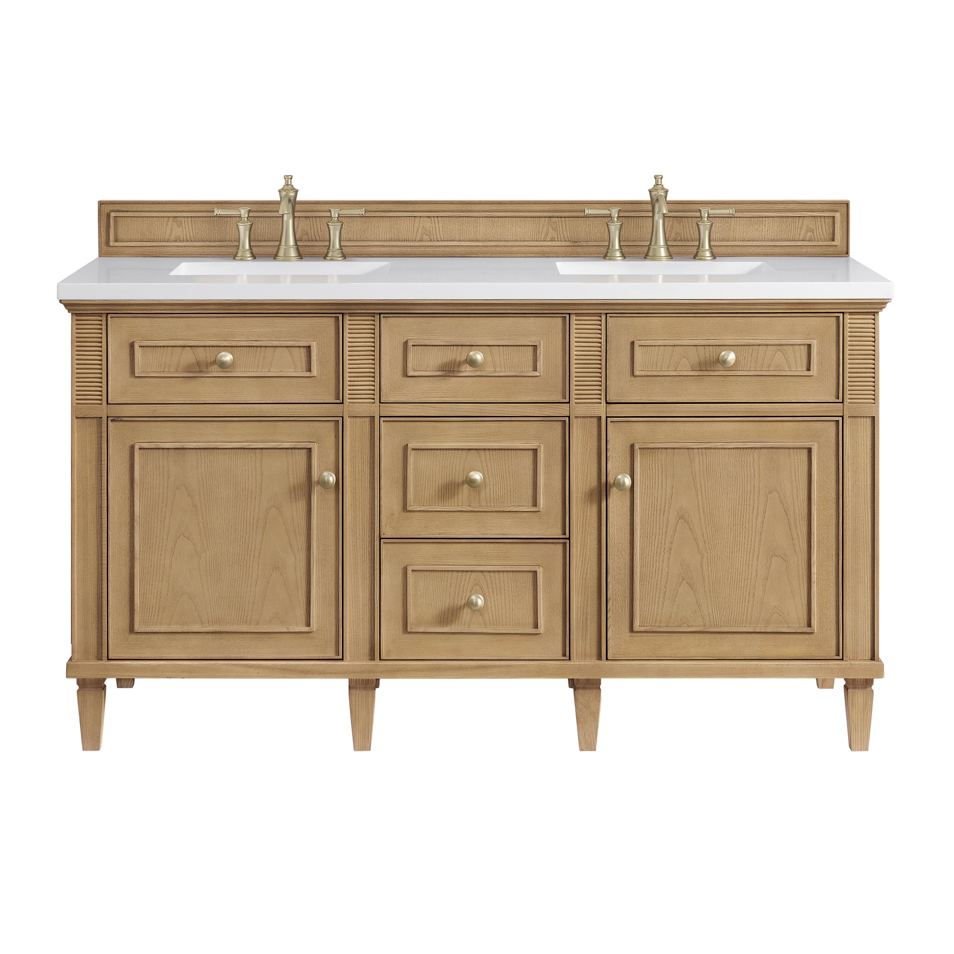 Renovate for Less Atlanta Lorelai 60" Double Vanity, Light Natural Oak w/ 3 CM White Zeus Silestone Top