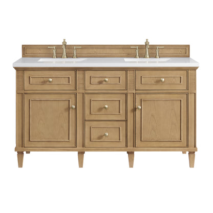Renovate for Less Atlanta Lorelai 60" Double Vanity, Light Natural Oak w/ 3 CM White Zeus Silestone Top