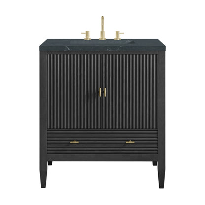Renovate for Less Atlanta Myrrin 30" Single Vanity, Carbon Oak w/ 3 CM Charcoal Soapstone Silestone Top
