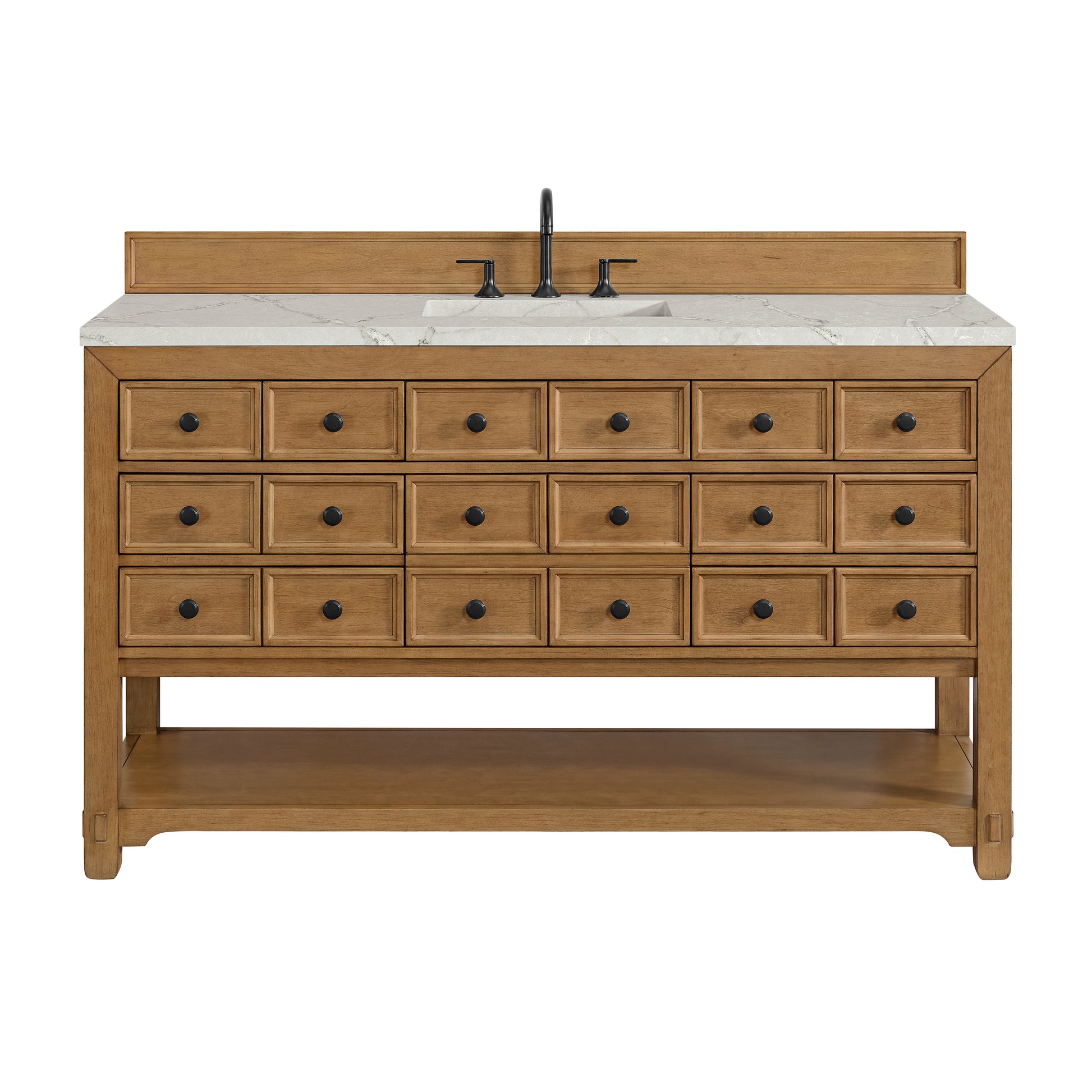 Renovate for Less Atlanta Malibu 60" Single Vanity, Amber Birch w/ 3 CM Victorian Silver Top w/ FreePower Wireless Charger