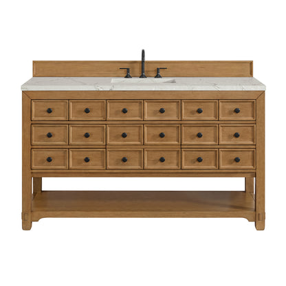 Renovate for Less Atlanta Malibu 60" Single Vanity, Amber Birch w/ 3 CM Victorian Silver Top w/ FreePower Wireless Charger