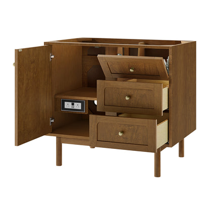 Renovate for Less Atlanta Laurent 36" Single Vanity, Honey Oak w/ 3 CM Ethereal Noctis Silestone Top