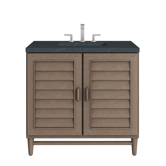 Portland 36" Single Vanity Whitewashed Walnut w/ 3 CM Charcoal Soapstone Silestone Top