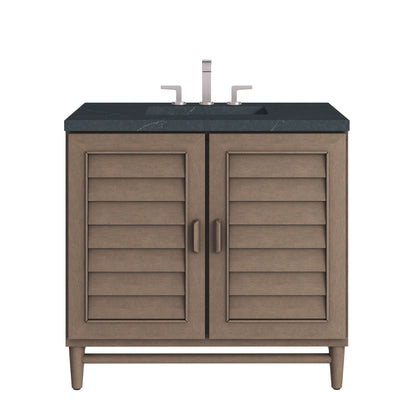 Renovate for Less Atlanta Portland 36" Single Vanity Whitewashed Walnut w/ 3 CM Charcoal Soapstone Silestone Top