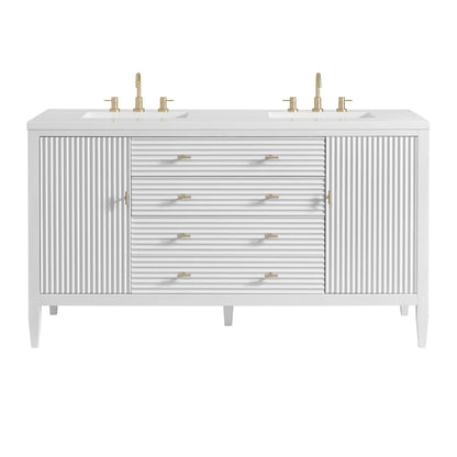 Myrrin 60" Double Vanity, Bright White w/ 3 CM White Zeus Silestone Top