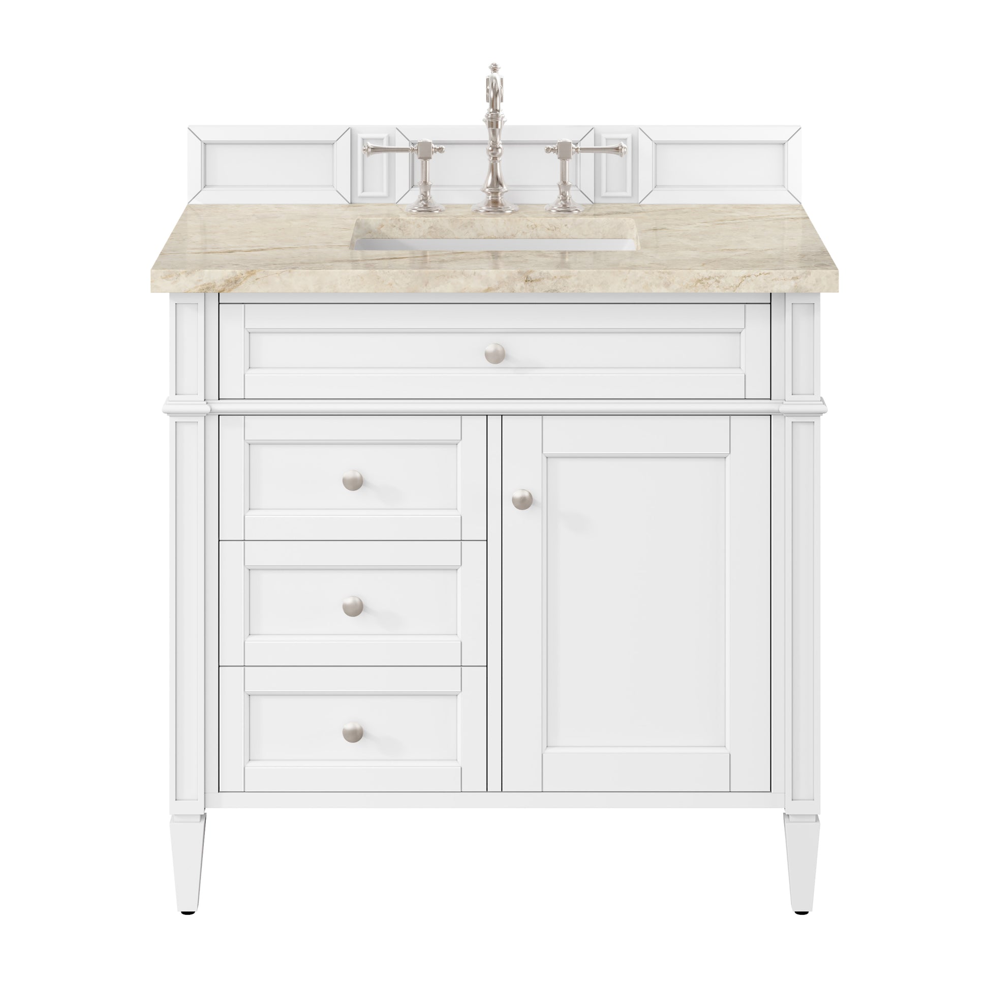 Renovate for Less Atlanta Brittany 36" Single Vanity in Bright White, w/ 3 CM Tajnar Eclos Top