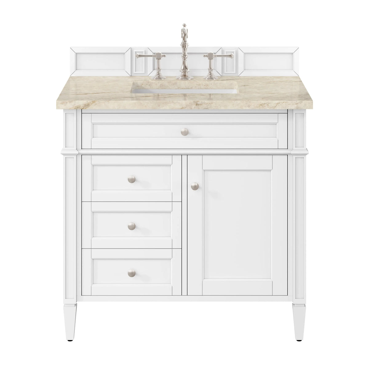 Brittany 36" Single Vanity in Bright White, w/ 3 CM Tajnar Eclos Top