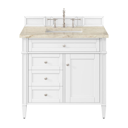 Brittany 36" Single Vanity in Bright White, w/ 3 CM Tajnar Eclos Top